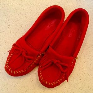 Minnetonka Red “Kilty” Suede Moccasin
